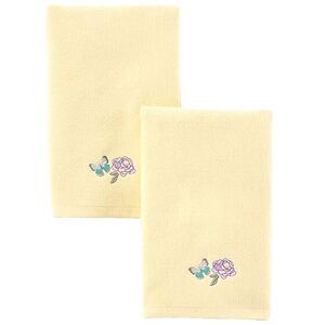 Valentina Embroidered Butterfly Floral Hand Towels Cotton Pale Yellow 2-Pc NEW